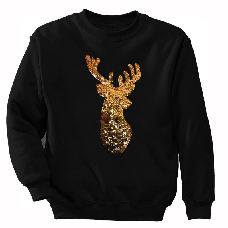 Goldene Rentier Pailletten Weihnachtspullover Weihnachtsgeschenk Schneeflocke Baum Schneemann Herren Damen Crewneck Sweatshirt von XtraFlyApparel