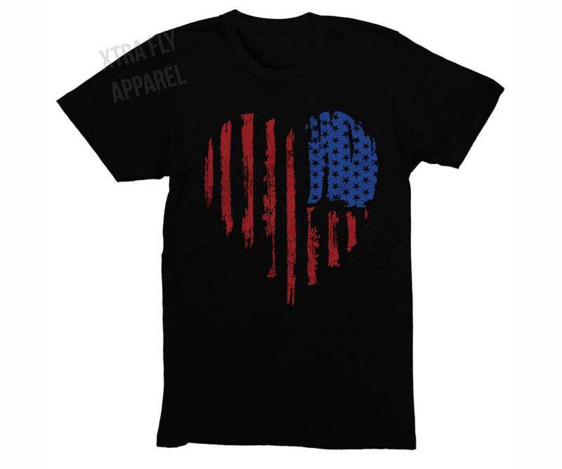 Herren American Flag Distressed Heart 4. Juli T-Shirt Bekleidung Usa Pride Crewneck von XtraFlyApparel