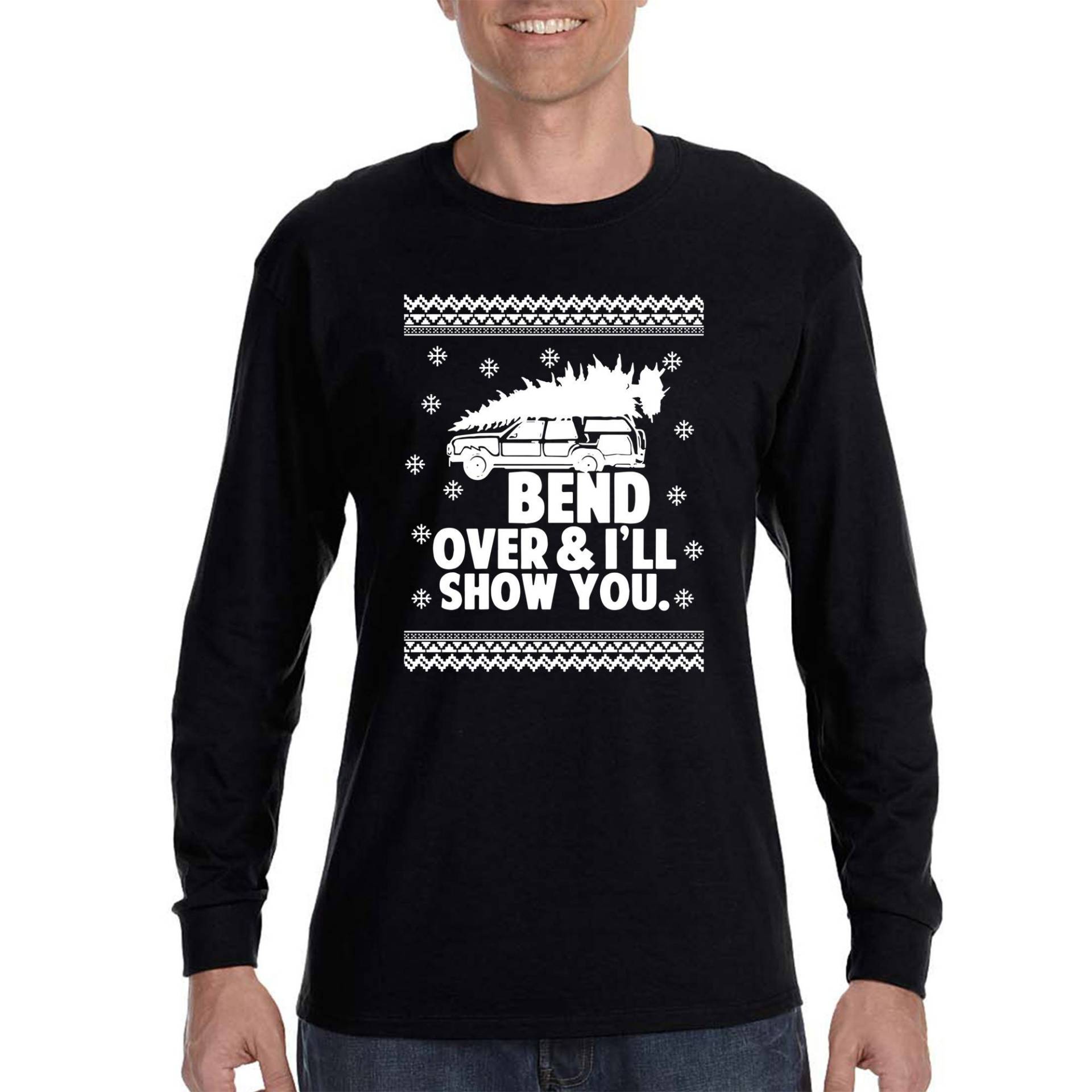 Herren Bend Over Ich Zeige Ihnen Hässliche Weihnachten Pullover Passende Griswold Film Urlaub Weihnachtsbaum Langarm T-Shirt von XtraFlyApparel