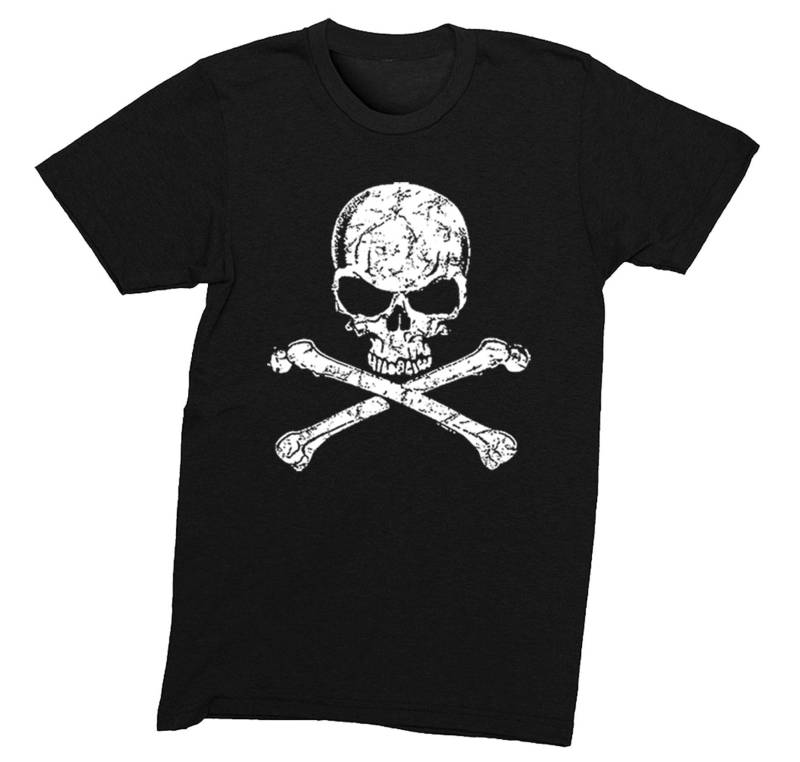 Herren Distressed White Skull & Crossbones Pirate Jolly Roger Schiff Schatz Gold Geschenk Gaspar Crewneck T-Shirt von XtraFlyApparel