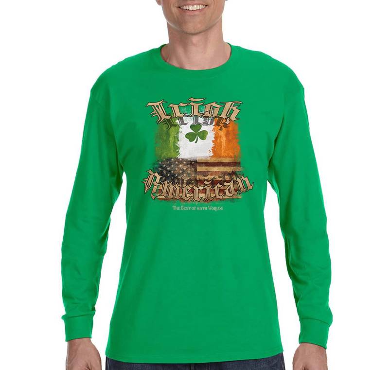 Herren Irish American Usa Flag Pride St. Patrick Es Day Kleeblatt Shenanigans Langarm T-Shirt von XtraFlyApparel
