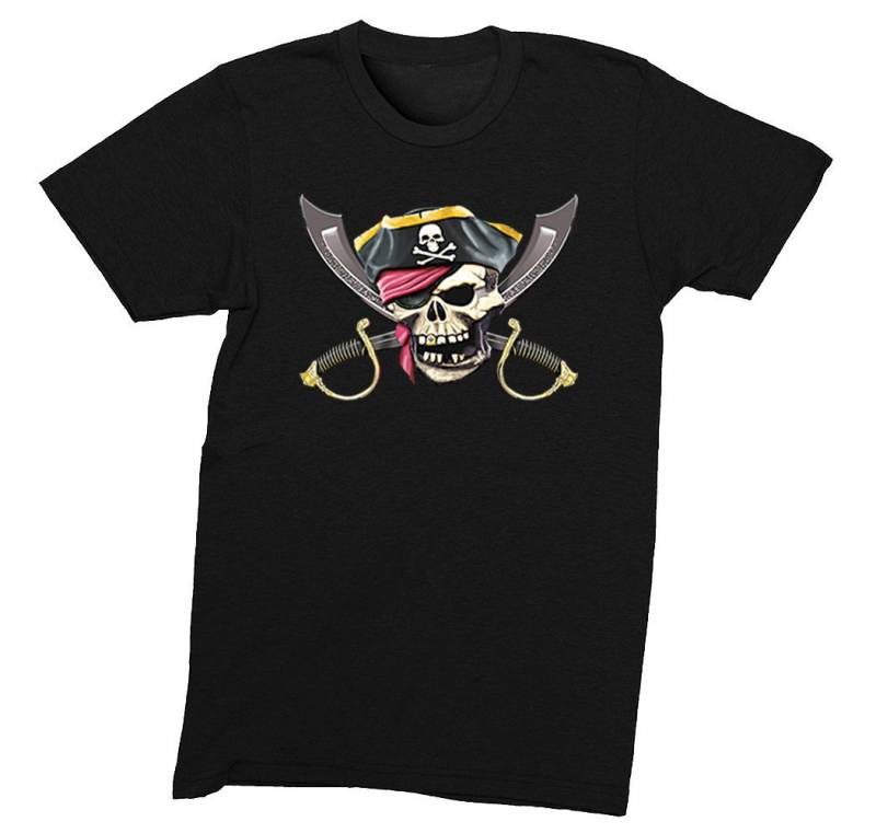 Herren Jolly Roger Pirat 2 Scimitar Schwerter Totenkopf Kreuzknöcher Piratenschiff Seefahrt Urlaub Geschenk Gasparilla Crewneck T-Shirt von XtraFlyApparel