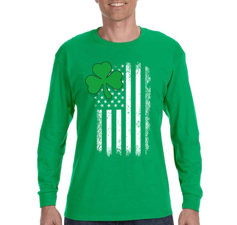 Herren Kleeblatt Usa Flag Irland St. Patrick Es Day Langarm T-Shirt von XtraFlyApparel