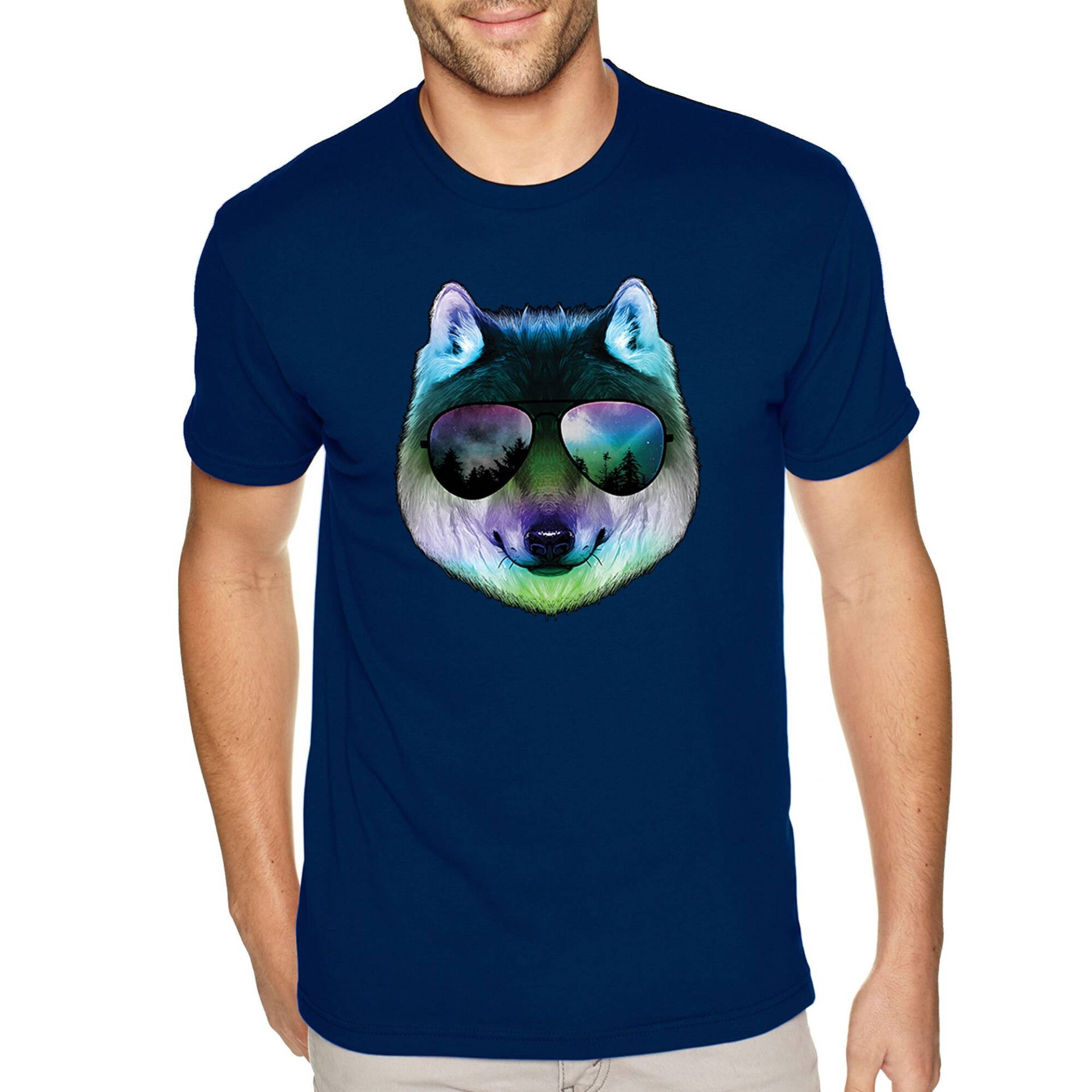 Herren Nacht Wolf T-Shirt, Sonnenbrille Fuchs Mond Natur Shirt, Wald Safari Zoo Wildlife Tierliebhaber von XtraFlyApparel