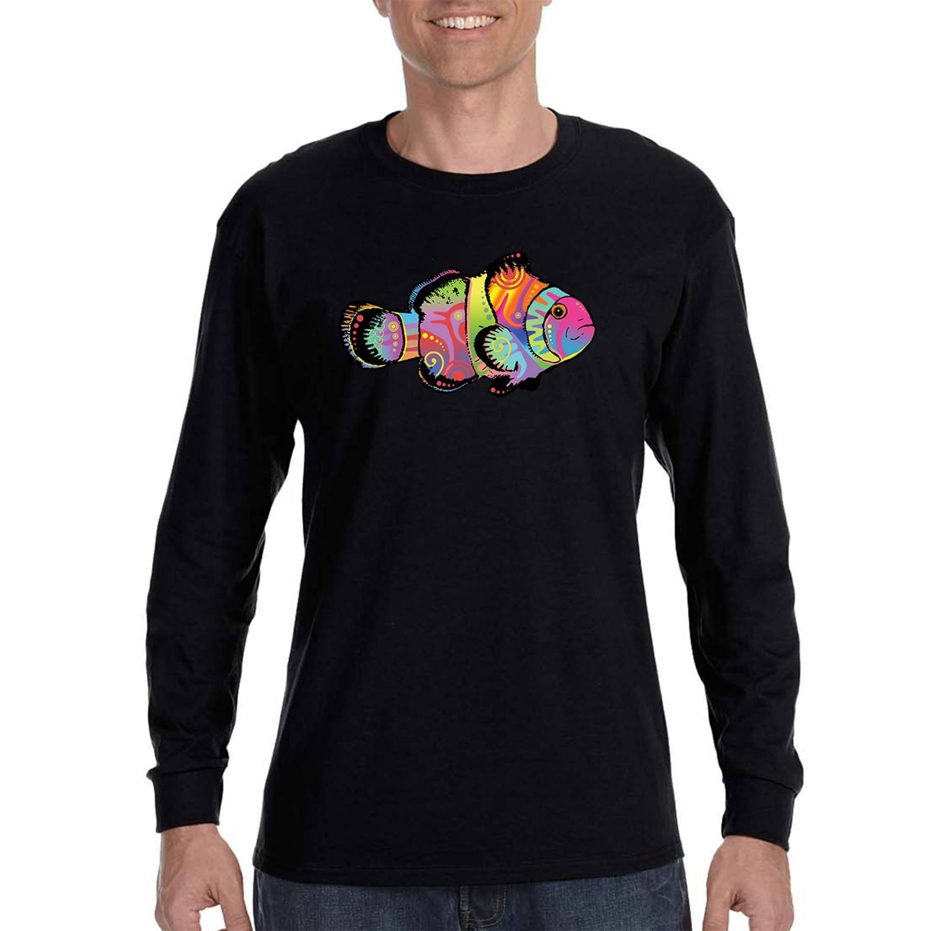 Herren Neon Clownfisch Langarm T-Shirt, Tie Dye Maritim Meer Strand Shirt, Sommer Tauchen Ozean Fisch Tier von XtraFlyApparel