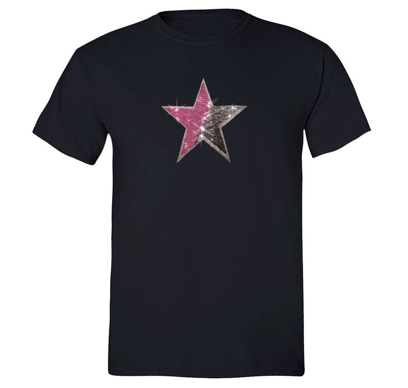 Herren Silber Pink Stern Reversible Flip Bling Geschenk Glitzer Pailletten Crewneck T-Shirt von XtraFlyApparel