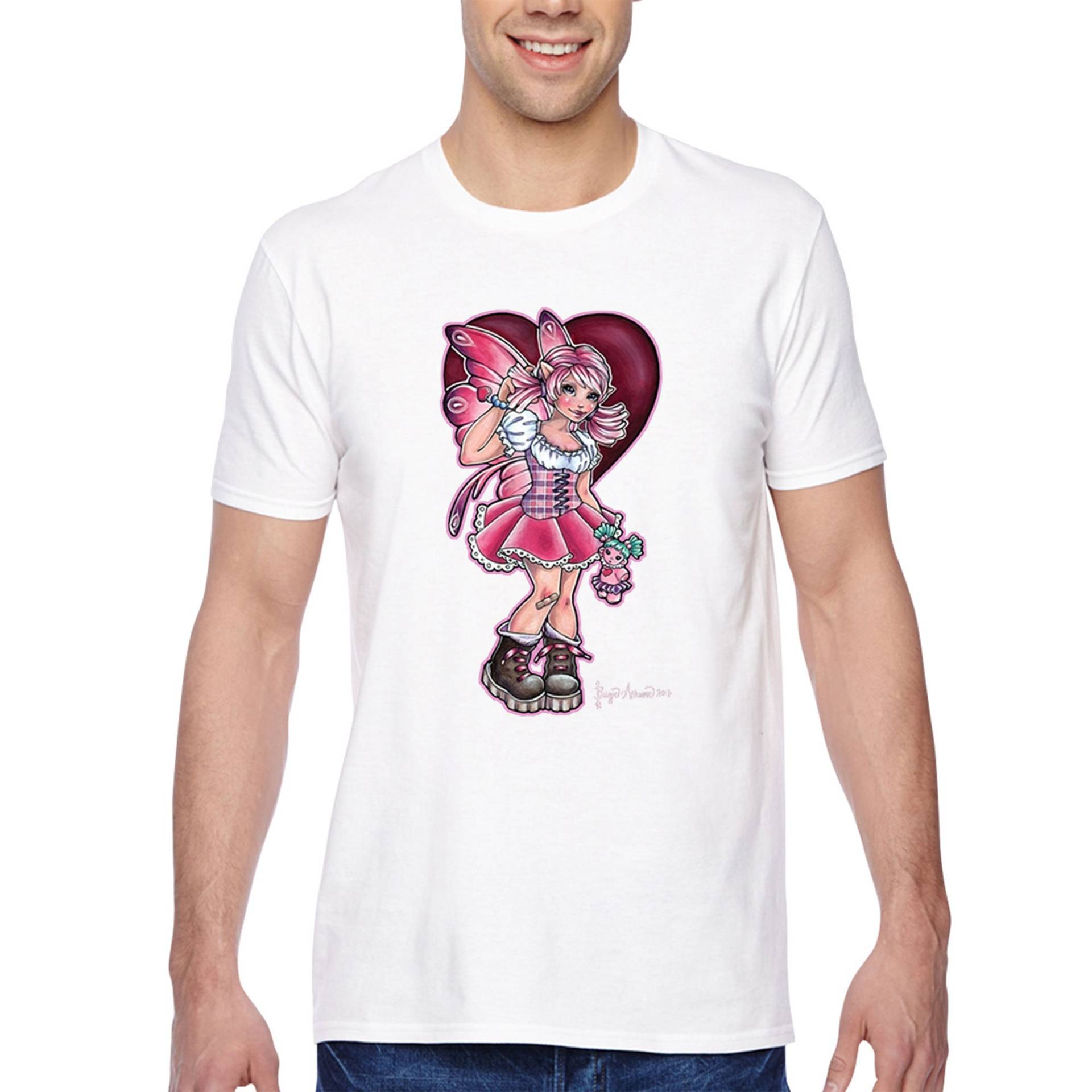 Herren T-Shirt Pinkie Fee Sprite Pixie Elfe Spirit Magie Zauberhaftes Fabelwesen Fantasy Legendäre Folklore Crewneck von XtraFlyApparel