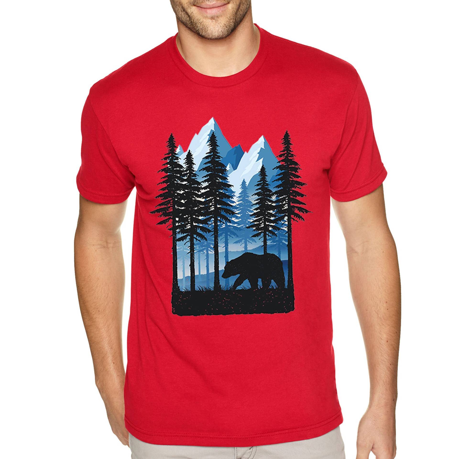 Herren T-Shirt Winter Bär Silhouette Animal Forest Mountain Nature Polar Schwarz Braun Wildlife Wildnis Zoo Crewneck von XtraFlyApparel