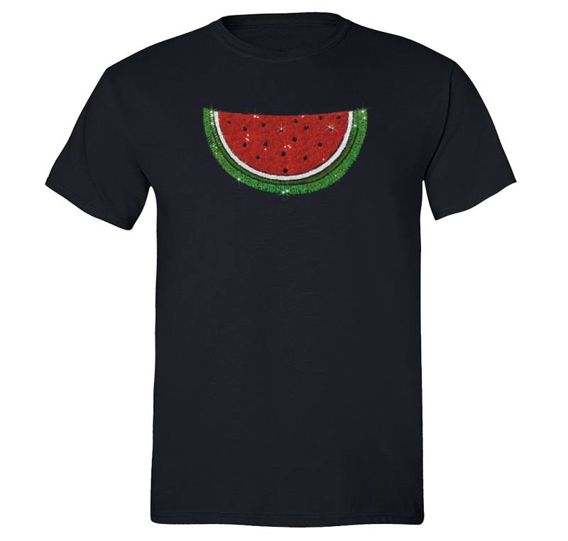Herren Wassermelonen Frucht Urlaub Funkeln Geschenk Süße Pailletten Crewneck T-Shirt von XtraFlyApparel