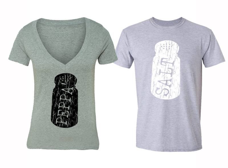 Kostenloser Versand Damen Passende Paare Familienshirts Salz Und Pfeffer V-Ausschnitt + Crewneck T-Shirts Grau von XtraFlyApparel