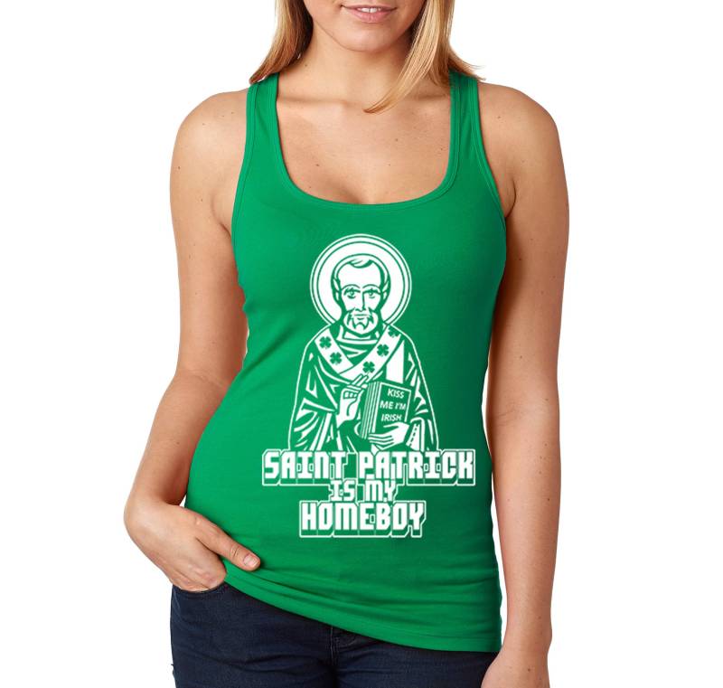 Kostenloser Versand Damen Saint Patrick My Homeboy Funny Drinking Green Kleeblatt Bier Party Shenanigans Irish Patricks Clover Racerback Tanktop von XtraFlyApparel