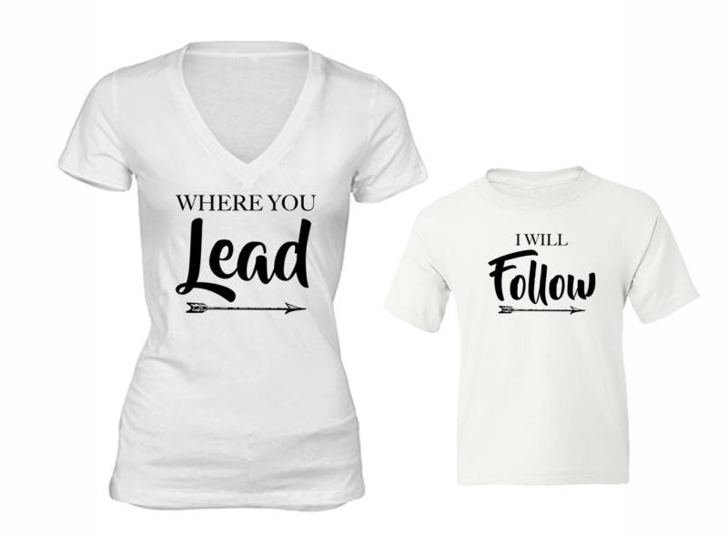 Kostenloser Versand Frauen Passende Paare Familienhemden Wo Sie Führen Werde Ich V-Ausschnitt Folgen + Jugend T-Shirts Weiß von XtraFlyApparel