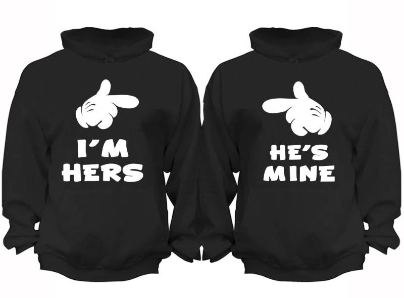 Kostenloser Versand Paar Familie He's Mine I'm Hers Matching Couple Männer Frauen Crewneck V-Neck Hoodies Schwarz von XtraFlyApparel