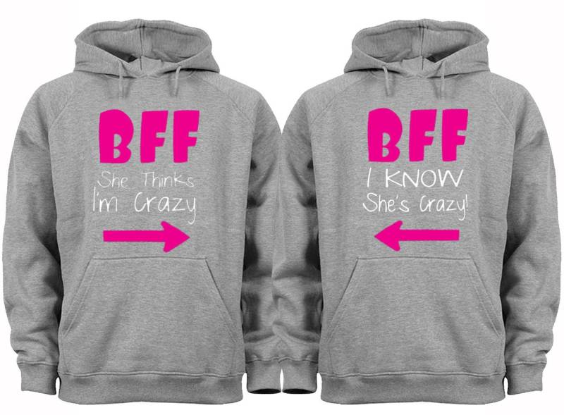 Kostenloser Versand Passende Paare Familie Bff Sie Denkt Ich Bin Crazy Beste Freunde Passendes Paar Frauen Kapuzenpullover Grau von XtraFlyApparel