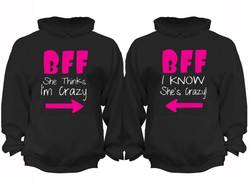 Kostenloser Versand Passende Paare Familie Bff Sie Denkt Ich Bin Crazy Beste Freunde Passendes Paar Frauen Kapuzenpullover Schwarz von XtraFlyApparel