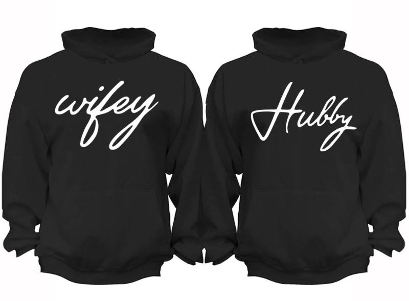 Kostenloser Versand Passende Paare Familie Ehefrau Hubby Love Matching Paar Männer Frauen Crewneck V-Ausschnitt Hoodies Schwarz von XtraFlyApparel