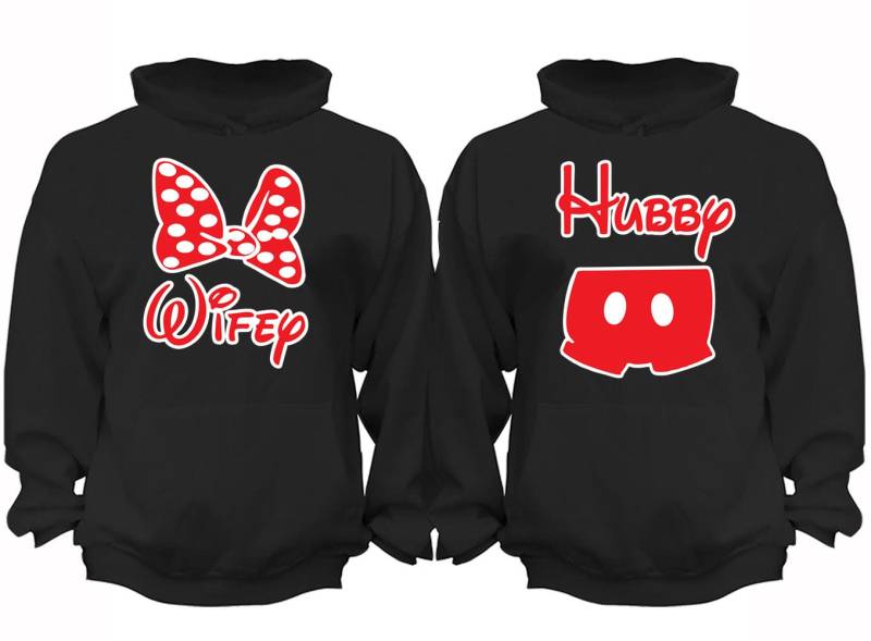 Kostenloser Versand Passende Paare Familie Ehefrau Hubby Schleife Kurz Love Matching Paar Männer Frauen Crewneck V-Ausschnitt Hoodies Schwarz von XtraFlyApparel