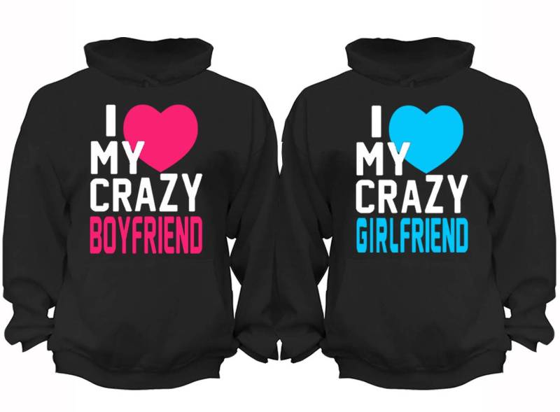 Kostenloser Versand Passende Paare Familie Love Crazy Boyfriend Freundin Passendes Paar Männer Frauen Crewneck V-Ausschnitt Kapuzenpullover Schwarz von XtraFlyApparel