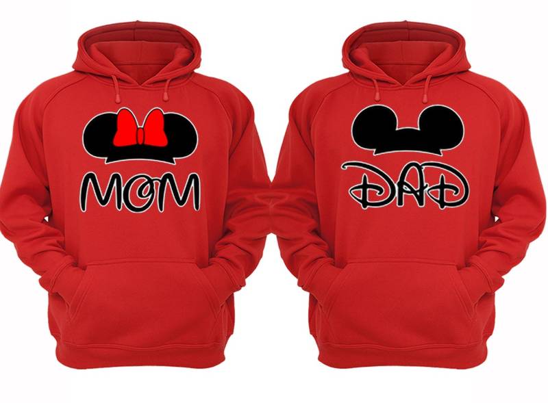 Kostenloser Versand Passende Paare Familie Mama Papa Liebe Passendes Paar Männer Frauen Crewneck V-Ausschnitt Kapuzenpullover Rot von XtraFlyApparel