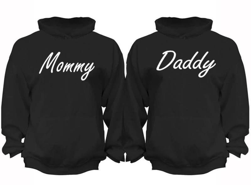 Kostenloser Versand Passende Paare Familie Mama Papa Liebe Passendes Paar Männer Frauen Crewneck V-Ausschnitt Kapuzenpullover Schwarz von XtraFlyApparel