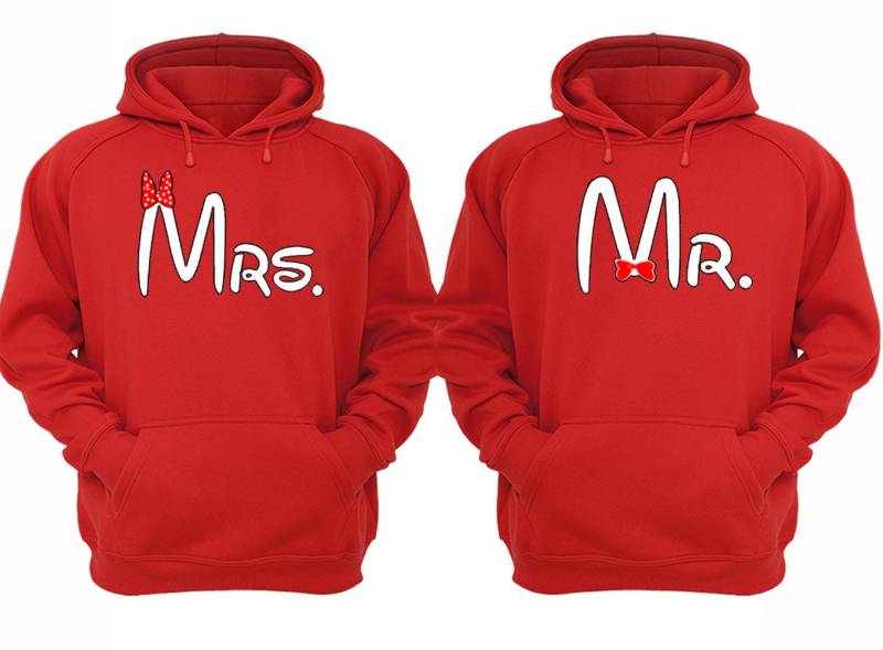 Kostenloser Versand Passende Paare Familie Mr Mrs Ehemann Frau Liebe Passendes Paar Männer Frauen Crewneck V-Ausschnitt Kapuzenpullover Rot von XtraFlyApparel
