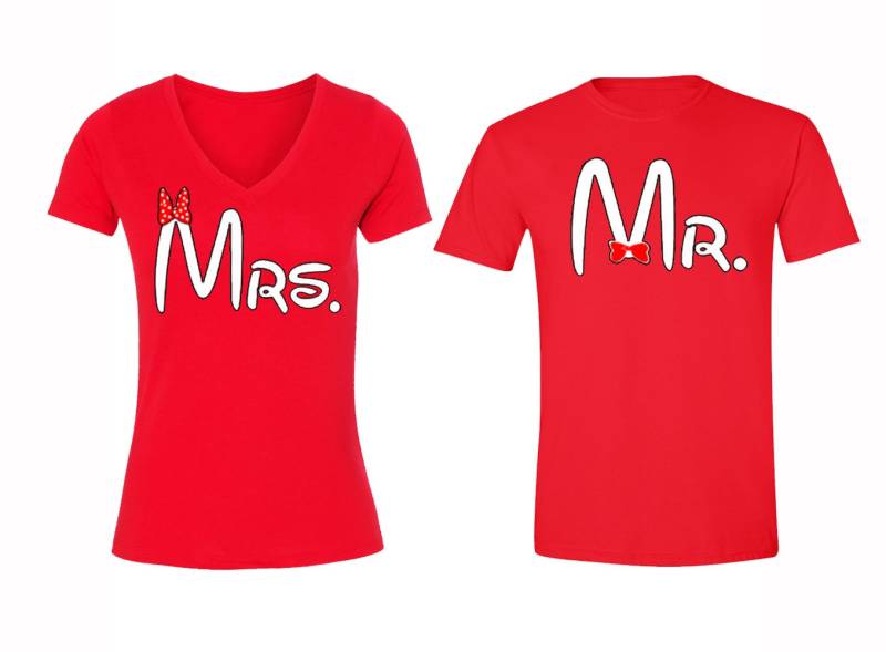 Kostenloser Versand Passende Paare Familie Mr Mrs Ehemann Frau Love Matching Paar Männer Frauen Crewneck V-Ausschnitt T-Shirt Rot von XtraFlyApparel