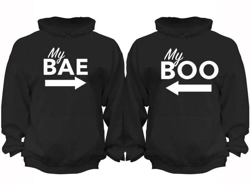 Kostenloser Versand Passende Paare Familie My Bae Boo Love Matching Paar Männer Frauen Crewneck V-Ausschnitt Hoodies Schwarz von XtraFlyApparel