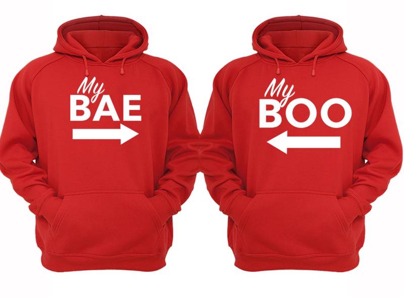 Kostenloser Versand Passende Paare Familie My Bae Boo Love Matching Paar Männer Frauen Crewneck V-Ausschnitt Kapuzenpullover Rot von XtraFlyApparel