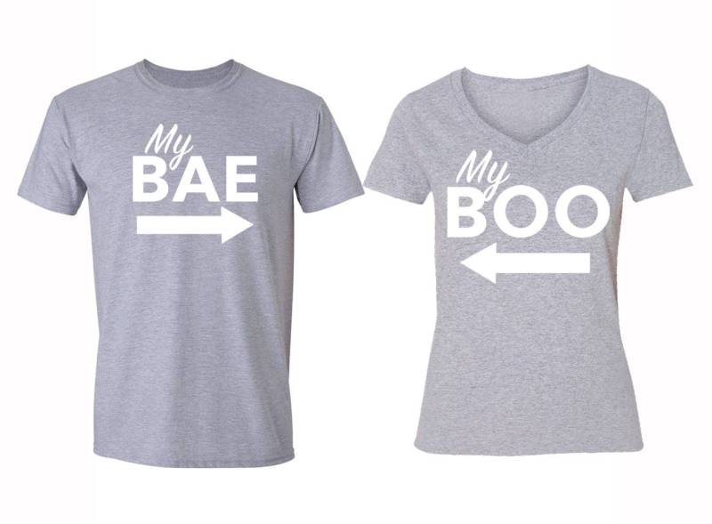 Kostenloser Versand Passende Paare Familie My Bae Boo Love Matching Paar Männer Frauen Crewneck V-Ausschnitt T-Shirt Grau von XtraFlyApparel
