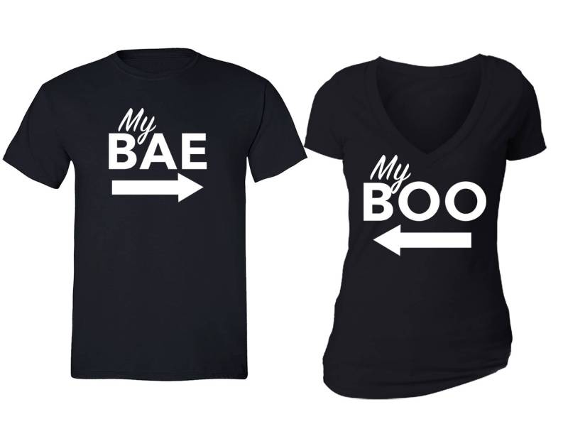 Kostenloser Versand Passende Paare Familie My Bae Boo Love Matching Paar Männer Frauen Crewneck V-Ausschnitt T-Shirt Schwarz von XtraFlyApparel