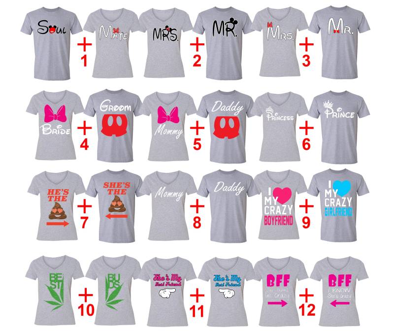 Kostenloser Versand Passende Paare Familie Valentinstag Liebe Beste Freunde Passendes Paar Männer Frauen Crewneck V-Ausschnitt T-Shirt Grau Gruppe 3 von XtraFlyApparel