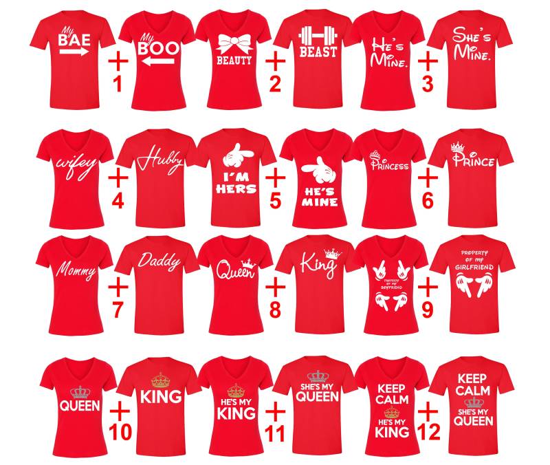 Kostenloser Versand Passende Paare Familie Valentinstag Liebe Beste Freunde Passendes Paar Männer Frauen Crewneck V-Ausschnitt T-Shirt Rot Gruppe 2 von XtraFlyApparel