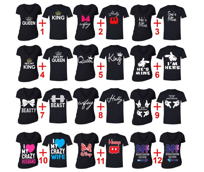 Kostenloser Versand Passende Paare Familie Valentinstag Liebe Beste Freunde Passendes Paar Männer Frauen Crewneck V-Ausschnitt T-Shirt Schwarz von XtraFlyApparel