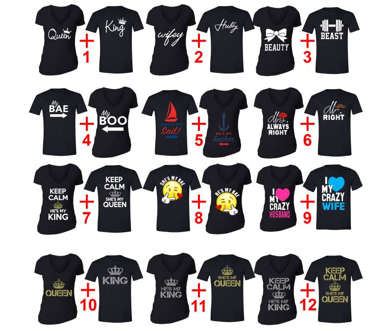 Kostenloser Versand Passende Paare Familie Valentinstag Liebe Beste Freunde Passendes Paar Männer Frauen Crewneck V-Ausschnitt T-Shirt Schwarz von XtraFlyApparel