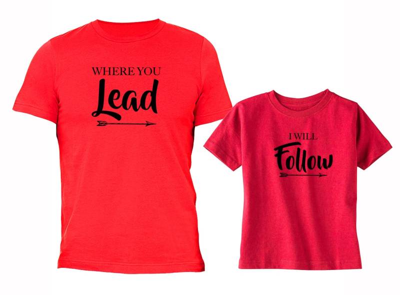 Kostenloser Versand Passender Paar Familien Shirts Where You Lead I Will Follow Crewneck + Jugend T-Shirts Rot von XtraFlyApparel