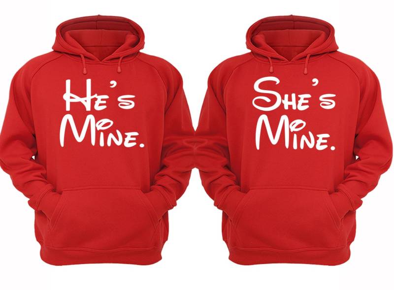 Kostenloser Versand Passender Paare Familie He Es Mine Sie Passendes Paar Männer Frauen Crewneck V-Ausschnitt Kapuzenpullover Rot von XtraFlyApparel