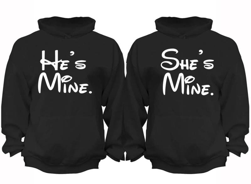 Kostenloser Versand Passender Paare Familie He Es Mine Sie Passendes Paar Männer Frauen Crewneck V-Ausschnitt Kapuzenpullover Schwarz von XtraFlyApparel
