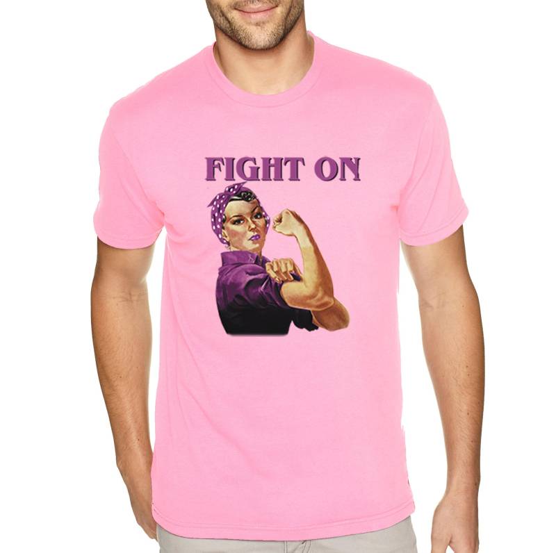 Männer Brustkrebs Awareness Fight On Rosie Riveter Pink Band Survivor Crewneck T-Shirt von XtraFlyApparel