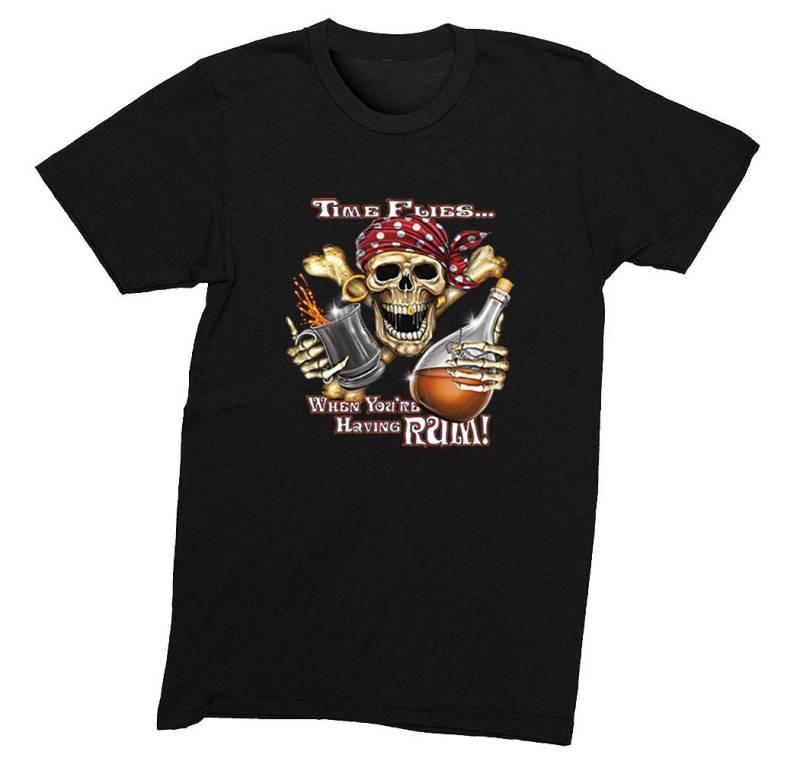 Men Es Time Flies When You're Having Rum Drink Pirate Jolly Roger Treasure Gold Shipwreck Gaspar Skull Crossbones T-Shirt von XtraFlyApparel