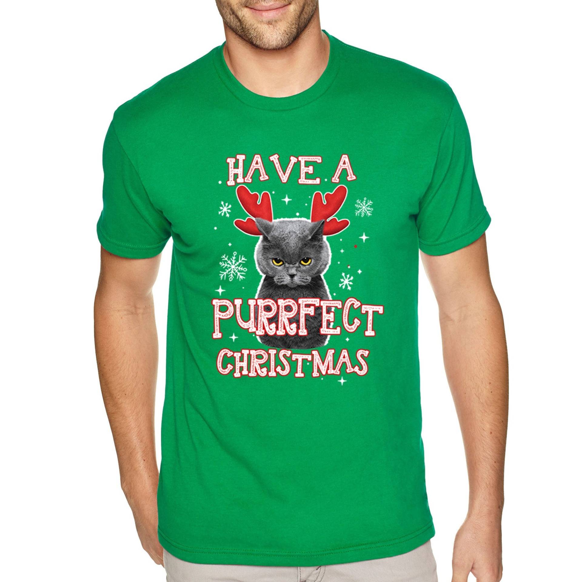 Merry Christmas Herren Tshirt, Have A Purrfect Xmas Feliz Navidad T Shirt, Happy Holiday Süßes Weihnachtsshirt von XtraFlyApparel