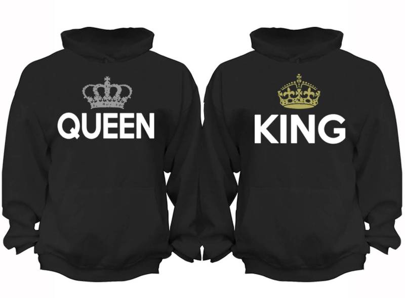 Passende Paare Familie King Queen Passendes Paar Männer Frauen Crewneck V-Ausschnitt Hoodies Schwarz von XtraFlyApparel