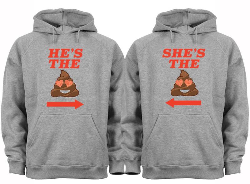 Versandkostenfrei Passende Paare Familie He Es Sht Emoji Poop Love Matching Couple Männer Frauen Crewneck V-Neck Hoodies Grau von XtraFlyApparel