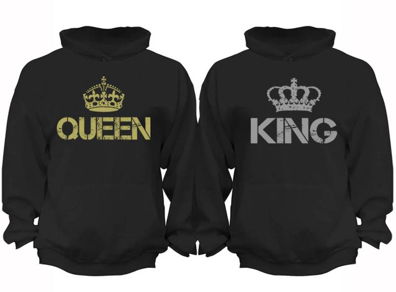 Versandkostenfrei Passende Paare Familie König Königin Vintage Distressed Matching Paar Männer Frauen Crewneck V-Ausschnitt Hoodies Schwarz von XtraFlyApparel