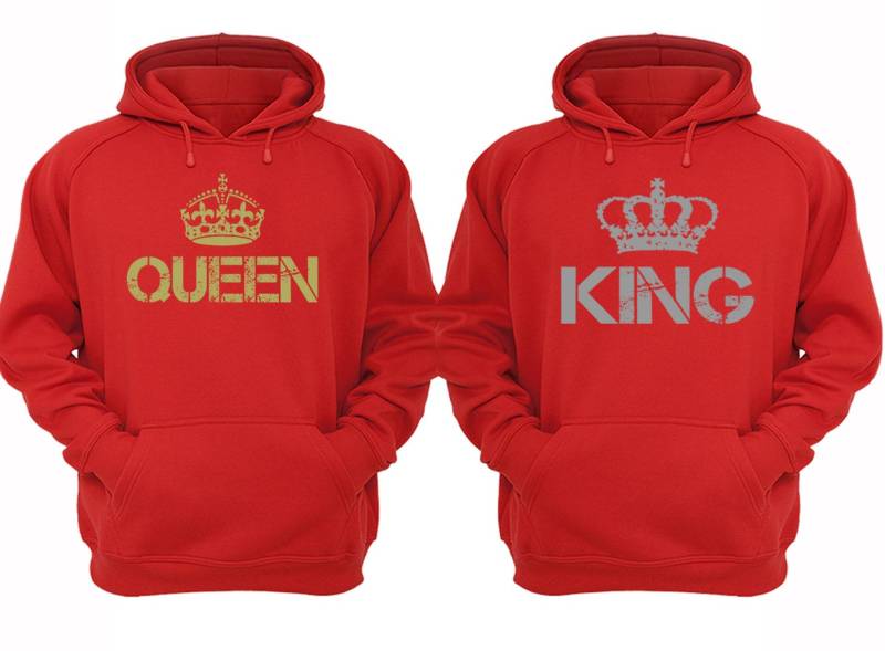 Versandkostenfrei Passende Paare Familie König Königin Vintage Distressed Matching Paar Männer Frauen Crewneck V-Ausschnitt Kapuzenpullover Rot von XtraFlyApparel