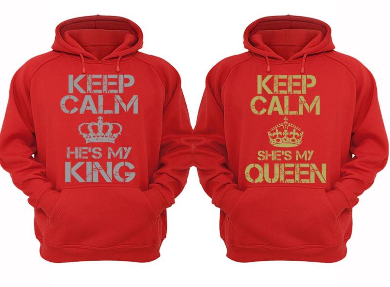 Versandkostenfrei Passende Paare Familie König Königin Vintage Distressed Matching Paar Männer Frauen Crewneck V-Ausschnitt Kapuzenpullover Rot von XtraFlyApparel