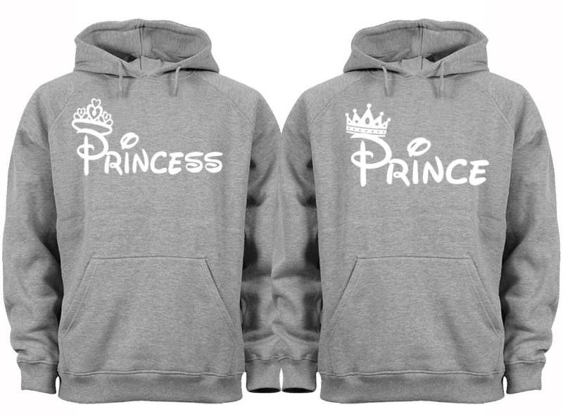 Versandkostenfrei Prinz Prinzessin Krone Weiß Schrift Passende Paare Familie Liebe Mann Frau Bf Gf Männer Frauen Crewneck V-Ausschnitt Kapuzen Grau von XtraFlyApparel