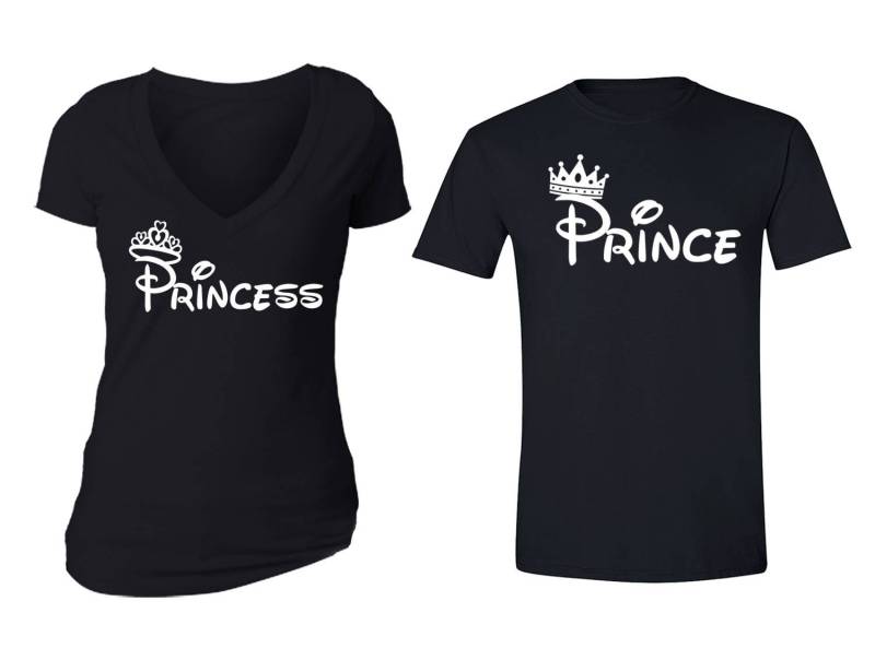 Versandkostenfrei Prinz Prinzessin Krone Weiß Schrift Passende Paare Familie Liebe Mann Frau Bf Gf Männer Frauen Crewneck V-Ausschnitt T-Shirt von XtraFlyApparel