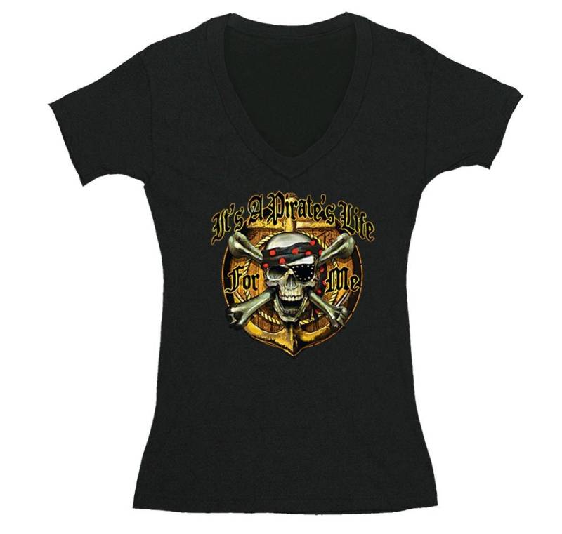 Women Es It A Pirates Life For Me Pirate Skull Crossbones Jolly Roger Treasure Gold Shipwreck Gaspar V-Neck T-Shirt von XtraFlyApparel
