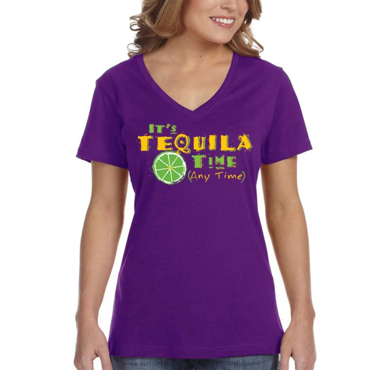 Women Es It Tequila Time Anytime Cinco De Mayo Spring Break V-Neck Kurzärmeliges T-Shirt Geburtstagsgeschenk Trinksommer Party von XtraFlyApparel