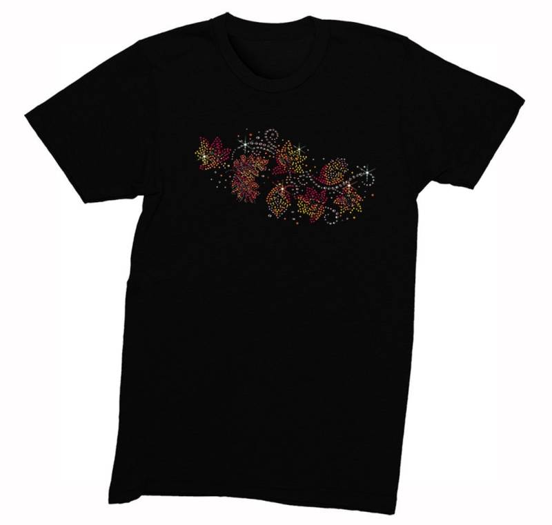 xtrafly Apparel Men Es Rhinestone Bling Herbst 8 Leaves Thanksgiving Maple Leaf Pumpkin October T-Shirt Black von XtraFlyApparel